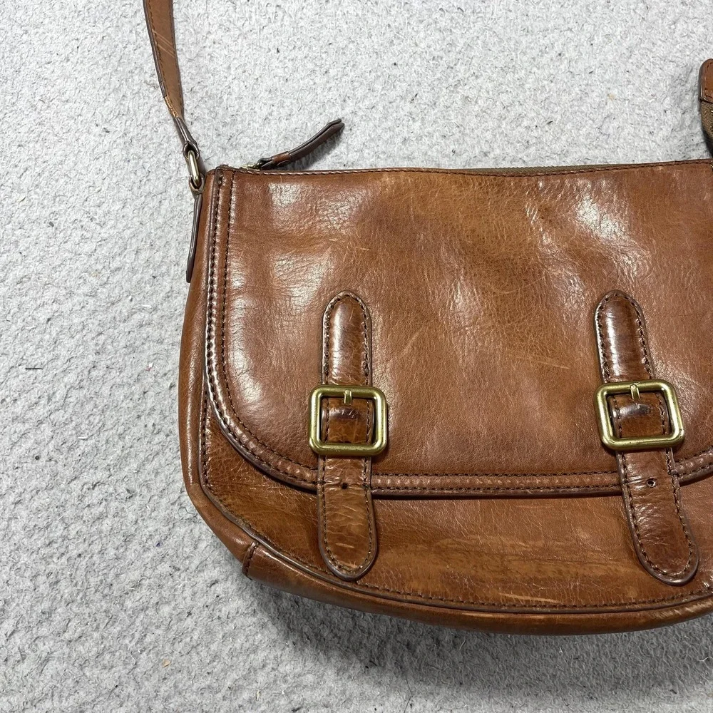Frye Crossbody Bag Womens Small Brown Leather Buckle Claude Adjustable Strap
